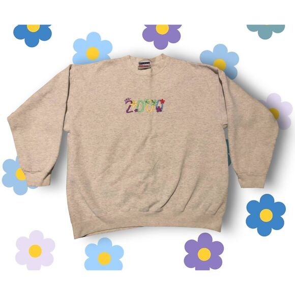Vintage Year 2000 Embroidered Millennium Crewneck Large Y2K Ultimate Hanes - Picture 1 of 12